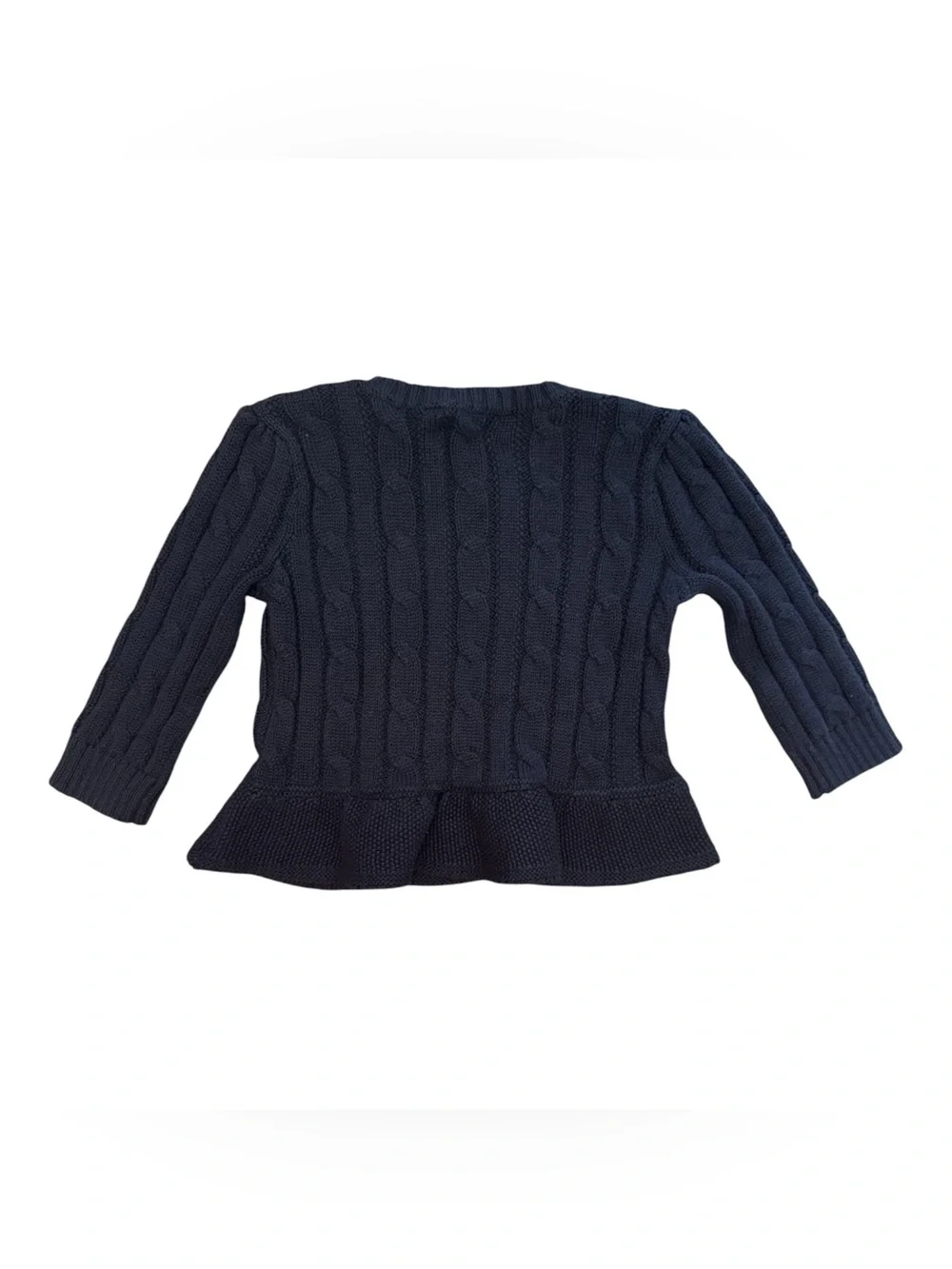 Ralph Lauren Navy Cable Knit Peplum Baby 9M 19-22lbs Sweater with Red Pony NWT